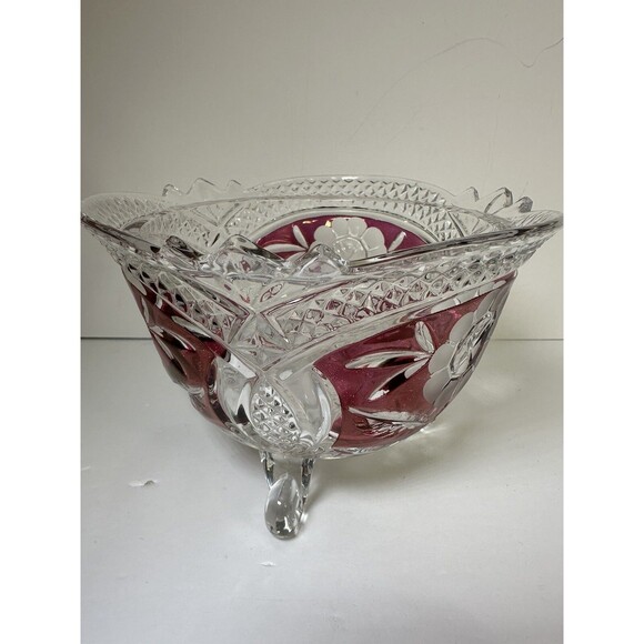 Vintage Anna Hutte  Bleikristall 3 Footed Hand Cut Lead Crystal Bowl Germany - Picture 3 of 11